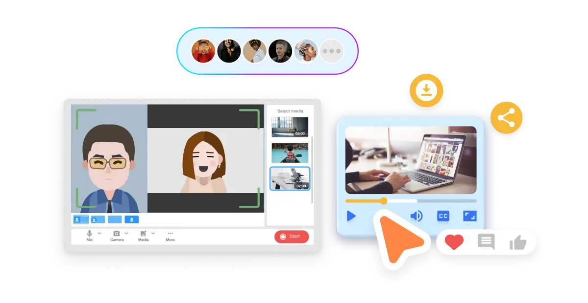 Presentation video creator showcasing features for recording, editing, and collaborating on explainer, tutorial, and demo videos with Visla's tools.